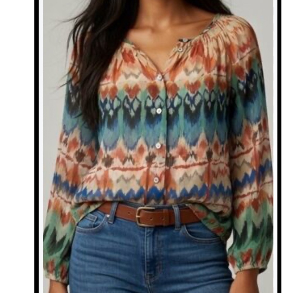 Sundance 100% Silk Ikat Peasant Blouse XS Boho Prairie cottagecore oversized